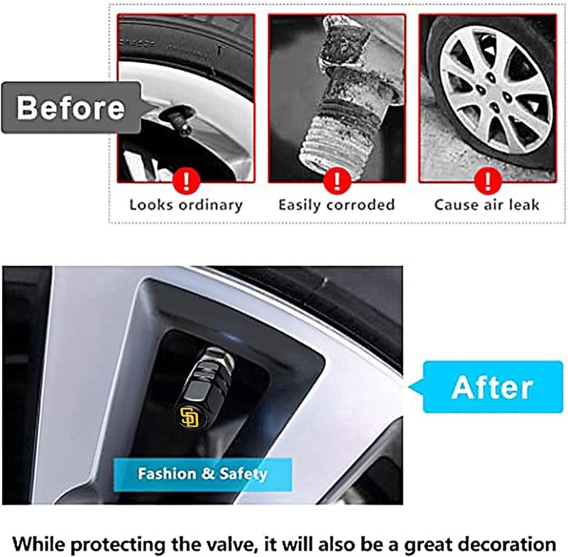 WiiFiive 4Pcs Padres Car Tire Valve Stem Caps, Aluminum Auto Tire Valve Caps for Padres Baseball Fans,Universal Stem Covers/Dust Caps for Cars - Image 4